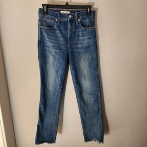 Madewell Stovepipe Jeans Denim Straight Leg Frayed Hems Classic Casual